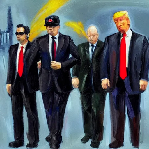 Prompt: fbi agents arresting donald trump, oil painting, in the style of artstation