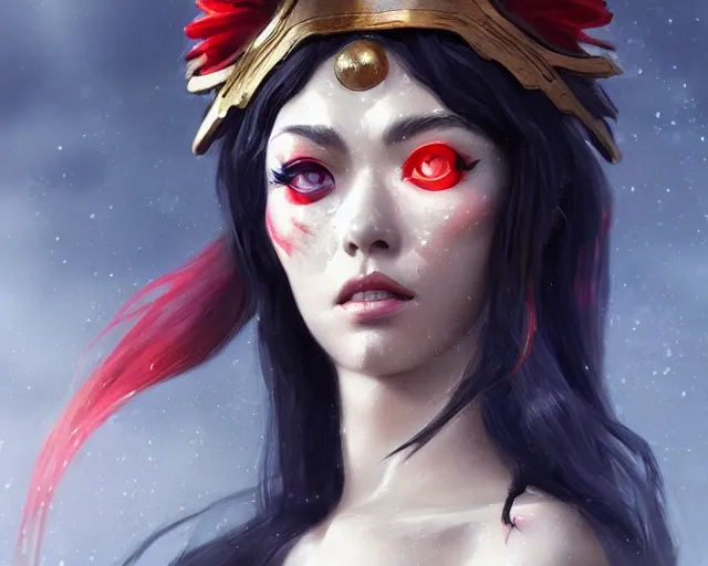 Image similar to a stunning portrait of ryuko matoi as an ancient greek priestess, close up portrait, digital art by ross tran and angel ganev, highly detailed, trending on artstationhq