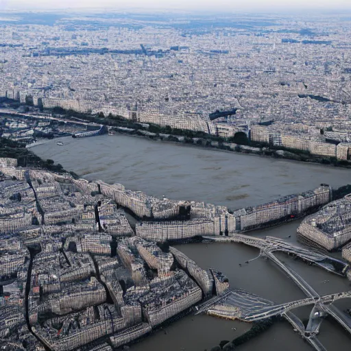 Image similar to aerial photo of paris with a flood of 6 0 meters high, realistic, 4 k