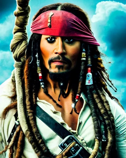 Image similar to Film still close-up shot of Dwayne Johnson as Captain Jack Sparrow from the movie Pirates of the Caribbean. Dwayne The Rock Johnson Photographic, photography