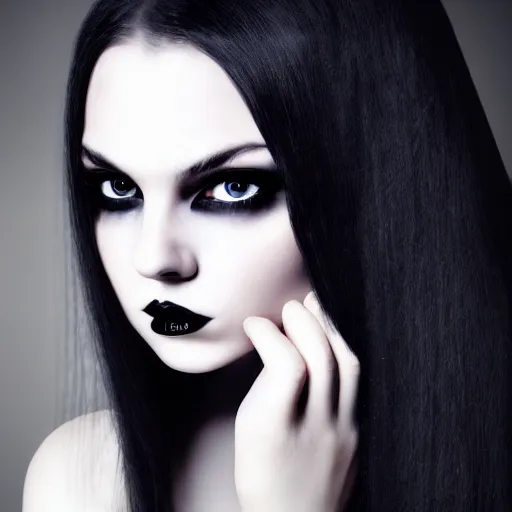 Prompt: amazing portrait in gothic style, girl, black long hair, smooth face, perfect eyes