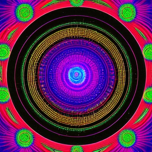 Image similar to cosmos of sacred geometry, spirals and Pythagorean solids, psychadelic colors, 8k HD