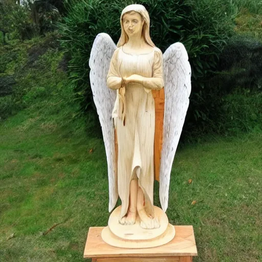 Prompt: angel statue made out of wood, very detailed, realistic,