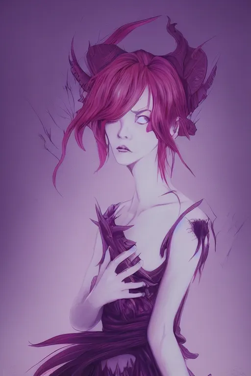 Prompt: concept art painting of a demonic evil fairy, moody vibe, moody lighting, artgerm, moebius, inio asano, toon shading, cel shading, calm, tranquil, vaporwave colors,