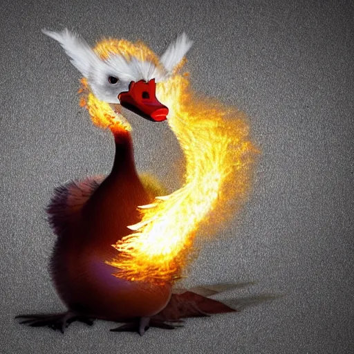 Prompt: Monstrous duck breathing fire