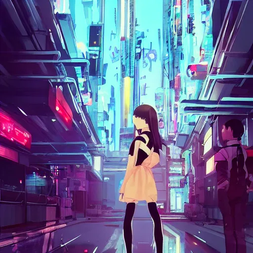 Image similar to Frequency indie album cover, luxury advertisement, instagram filter, amazing stylish colors. highly detailed post-cyberpunk sci-fi close-up schoolgirl in asian city in style of cytus and deemo, by Tsutomu Nihei, by Ilya Kuvshinov, by Greg Tocchini, nier:automata, Yorda from Ico, set in half-life 2, beautiful, very inspirational, very stylish, with gradients, surrealistic, dystopia, postapocalyptic vibes, depth of field, rich cinematic atmosphere, perfect digital art, mystical journey in strange world, beautiful dramatic dark moody tones and studio lighting, shadows, arthouse