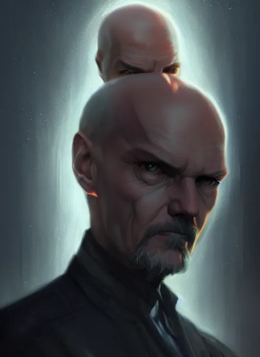 Image similar to « a portrait o cyberpunk vladimir lenin, glowing eyes, a digital painting by charlie bowater, featured on cgsociety, fantasy art, behance hd, wiccan, artstation hd »