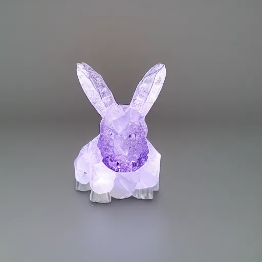 Prompt: photorealistic crystal bunny made of amethyst gems