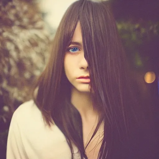 Prompt: “ fashion model long brown hair blue eyes looking into lens heavy bokeh modern fashion look ”