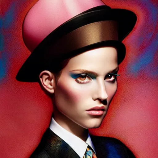 Prompt: portrait fashion editorial campaign by drew struzan, highly detailed