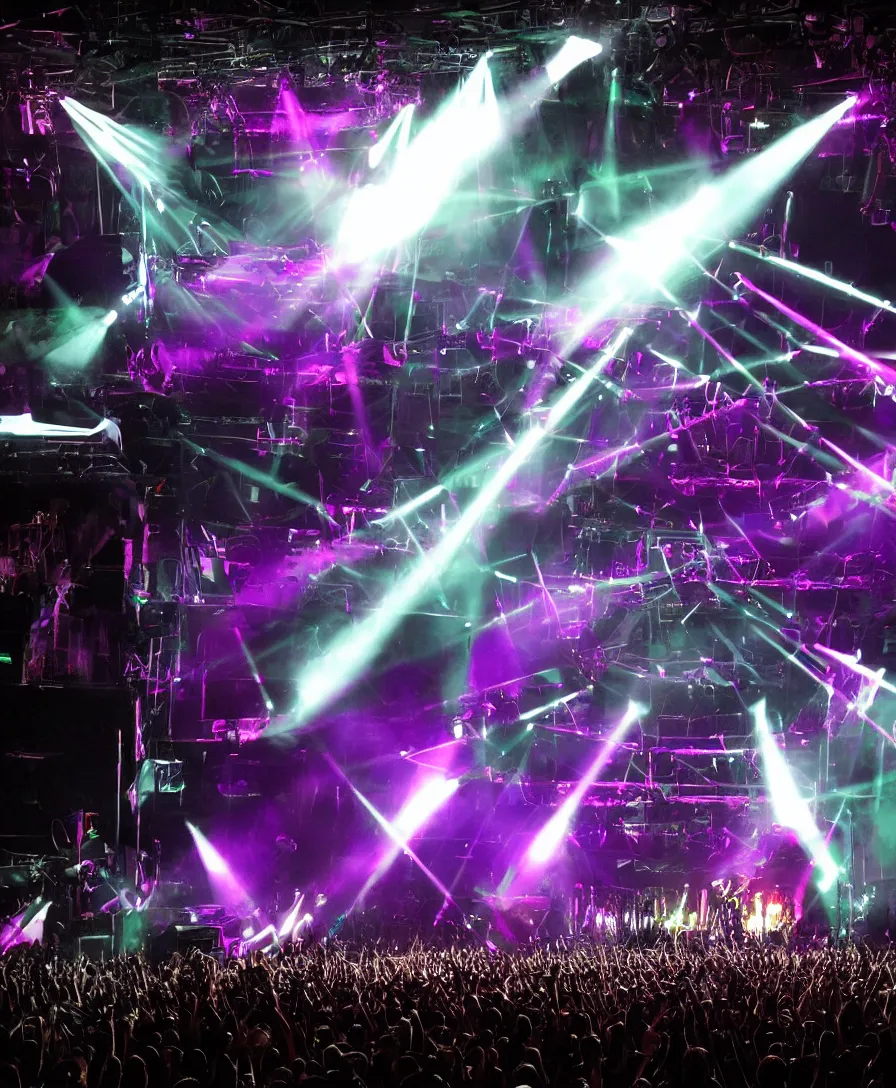 Prompt: concert design rock and roll EDM ultra fans lighting moving lights lasers