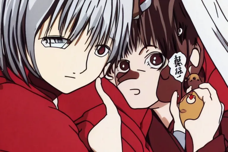 Prompt: sougo okita, brown hair, kewpie mayonnaise, red eyes, gintama