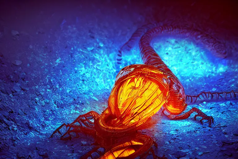 Prompt: centipede trapped inside a blue amber, octane render, digital art, trending on artstation, deviantart, 8k, epic composition, intrinsic details, AAA graphics