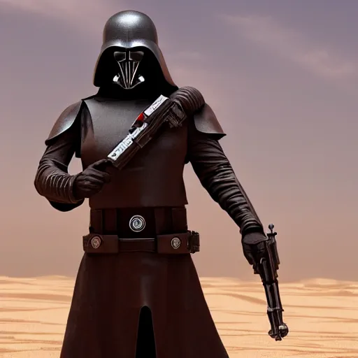 Image similar to the inquisitor from star wars, 3d model render, desert setting, ultra photo realistic, unreal engine 5 studio quality