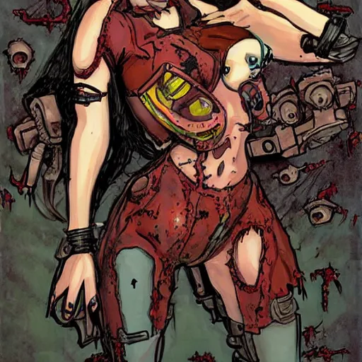 Image similar to zombie mech christina ricci pinup, art by michael miller
