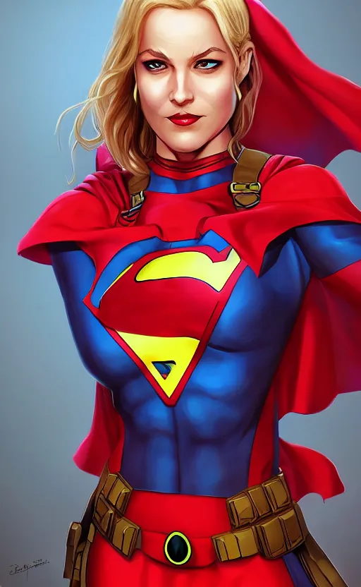 Image similar to portrait of Deadpool dressed as supergirl by Stanley Artgerm Lau , Boris Vallego , Julie Bell,digital art artstation portrait rule of thirds detailed illustration hd 4k