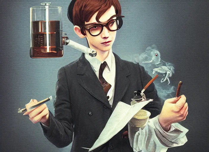 Prompt: portrait of a cute pet rat dressed as an english professor, smoking a pipe, giving a lecture in a university chemistry lab, digital art, artstation, fantasy, cinematic, fine details by realistic shaded lighting poster by ilya kuvshinov katsuhiro otomo, magali villeneuve, artgerm, jeremy lipkin and michael garmash and rob rey