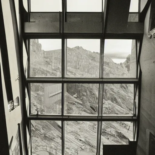 Prompt: eco brutalist interior with high celing and big windows, dark moody lighting, neo militarism, highly detailed, excellent composition, dramatic lighting, photography, 3 5 mm, kodak film