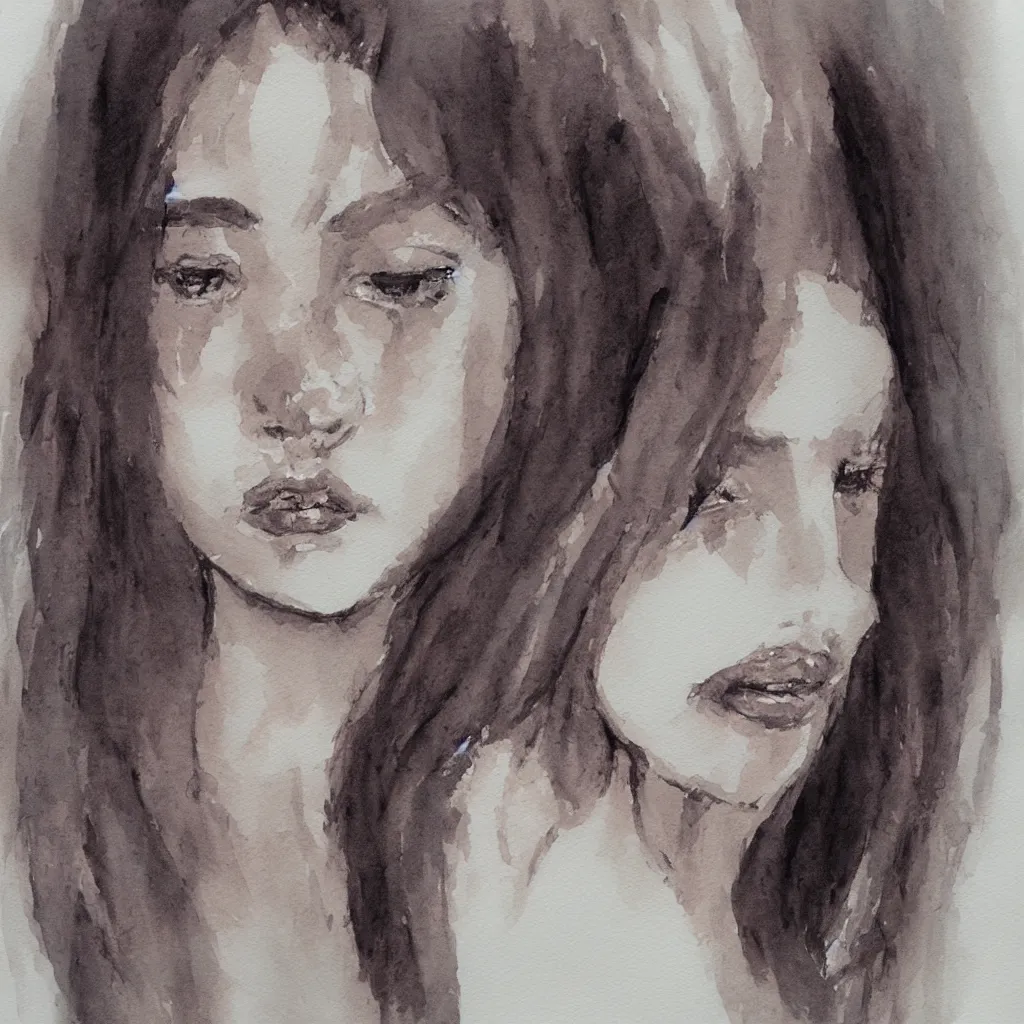 Image similar to sketch, the face of a beautiful girl, watercolor