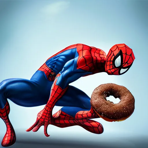 Prompt: spider - man eating donuts and seating on the raccoon, concept art, trending on artstation, highly detailed, intricate, sharp focus, digital art, 8 k