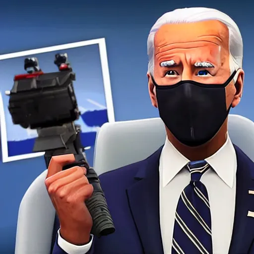 Image similar to Joe Biden in Fortnite, in-game screenshot