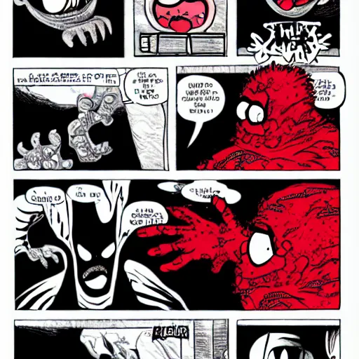 Image similar to carnage (marvel) in the style of jim davis, comic