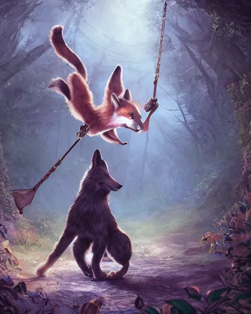 Prompt: Fox, Anthropomorphized, playing lyre in magical forest, portrait, magic the gathering artwork, D&D, fantasy, cinematic lighting, centered, symmetrical, highly detailed, digital painting, artstation, concept art, smooth, sharp focus, illustration, volumetric lighting, epic Composition, 8k, art by Akihiko Yoshida and Greg Rutkowski and Craig Mullins, heroic pose, oil painting, cgsociety