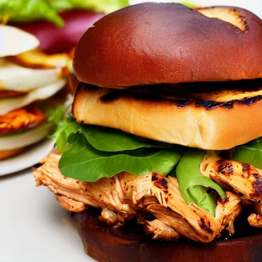 Image similar to Barbecue grilled chicken sandwich, 4k macro picture