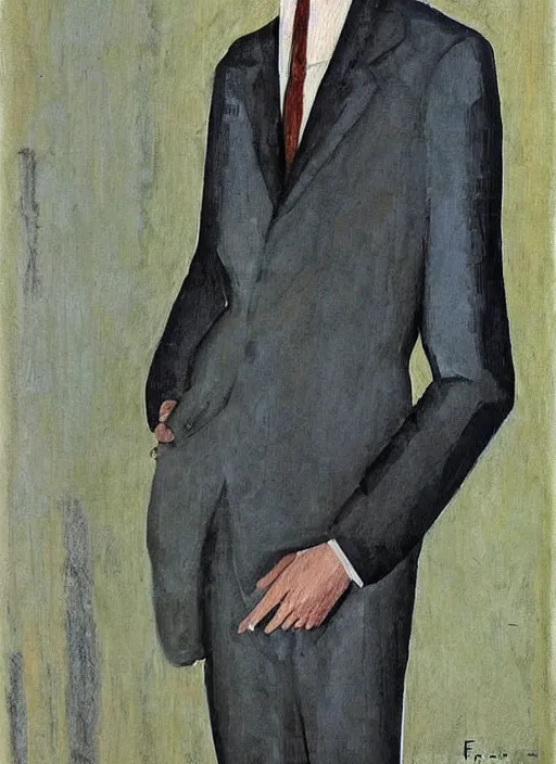 Image similar to a painted portrait of a well dressed man, art by felice casorati, aesthetically pleasing and harmonious natural colors, expressionism, natural light, fine day, portrait