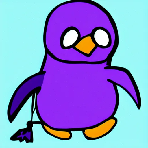 Prompt: 2 d purple penguin holding a key. disney art style. digital art. simple.