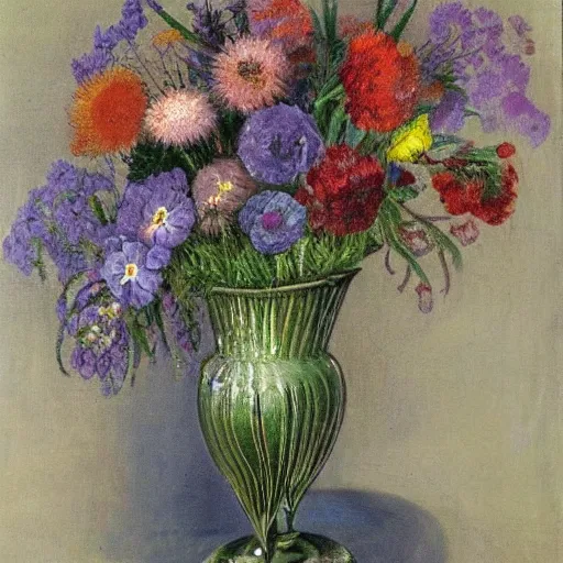 Image similar to impressionist vase of flowers by giger