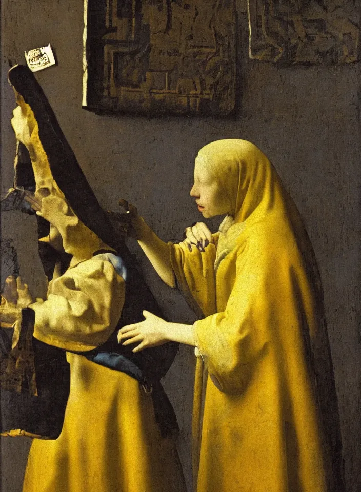 Image similar to virulent female spirit, apparition, by johannes vermeer, masterful artwork