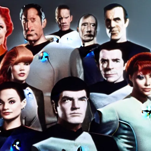 Prompt: the cast of Star Trek Next Generation as characters in Nintendo 64's GoldenEye 007