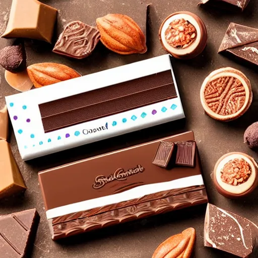 Prompt: chocolate candy bar packaging, modern style, very appealing, marketing photo