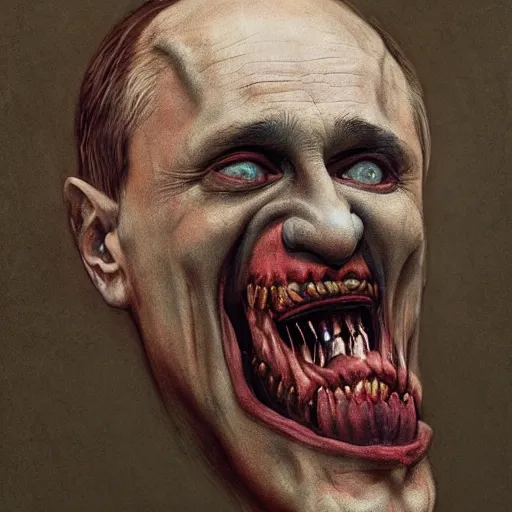 Image similar to vladimir putin is jester in circus, in lunatic asylum, intricate, highly detailed, smooth, artstation, painted by wayne barlowe, greg rutkowski, zdislav beksinski, francis bacon, horror