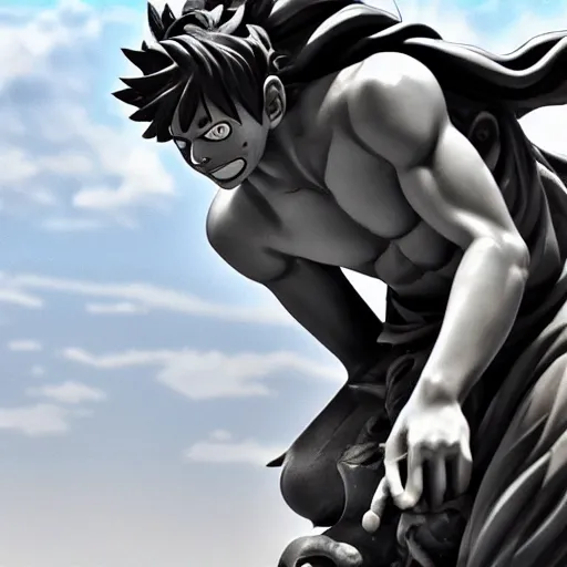 Image similar to Luffy as a Marble Statue, epic detail, anime, sharp focus,