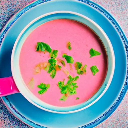 Image similar to photo of a cyan and pink soup