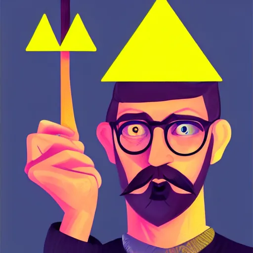 Image similar to Old mathematician with a beard holding a neon triangle in his hand , digital painting , digital art , artstation , devian art , HD , 4k