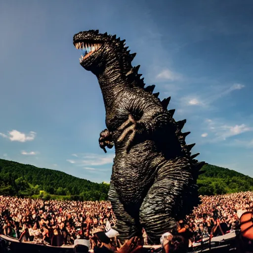 Image similar to Godzilla performing at Woodstock, Leica 20mm, 4K