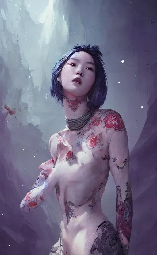 Prompt: Colour Tattoo old galaxie girl chines painting , by WLOP, Rossdraws, James Jean by Greg Rutkowski, Sung Choi, Mitchell Mohrhauser, Maciej Kuciara, Johnson Ting, Maxim Verehin, Peter Konig, Bloodborne , 8k photorealistic, cinematic lighting, HD, high details, atmospheric , trending on artstation