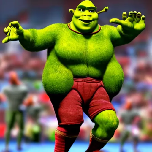 Image similar to shrek!! imposing stature in the center of a football match