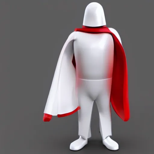 Prompt: plastic toy man with cape flying, white background, 3 d product render, 8 k,