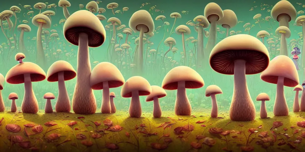 Image similar to 360 degree equirectangular, anthropomorphic mushroom family portrait, Art Deco nature, fantasy, Pixar cute character design, intricate art deco mushroom patterns, elegant, sharp focus, art by Artgerm and beeple and Greg Rutkowski and WLOP, 360 degree equirectangular, 360 monoscopic equirectangular