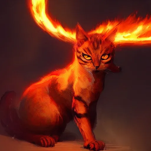 Prompt: Burning cat, greg rutkowski, trending on artstation.