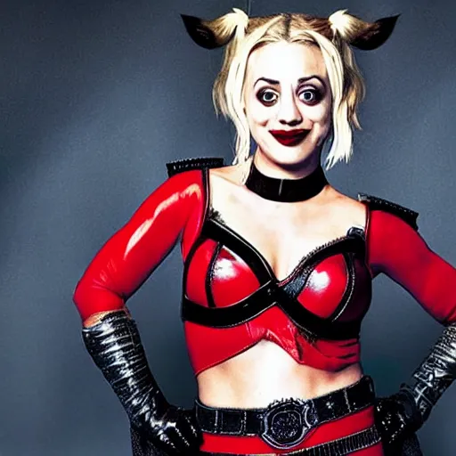 Image similar to A still of Kaley Cuoco as Harley Quinn