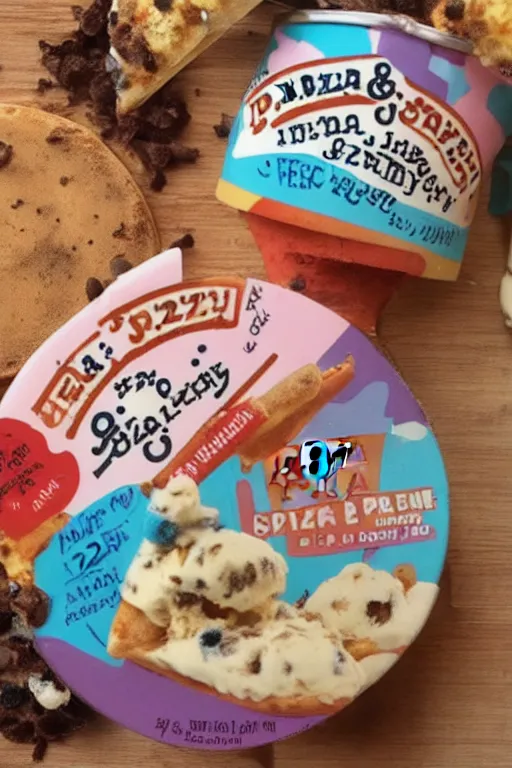 Prompt: pizza flavoured ben and jerry's ice cream