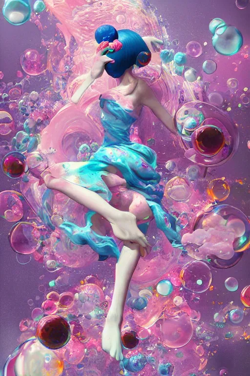 Prompt: epic 3 d abstract, spinning hands and feet, 1 2 mm, with kawaii cerulean and pastel pink peanut butter melting smoothly into asymmetrical bubbles, liquid, delicate, beautiful, intricate, houdini sidefx, trending on artstation, by jeremy mann and ilya kuvshinov, jamie hewlett and ayami kojima