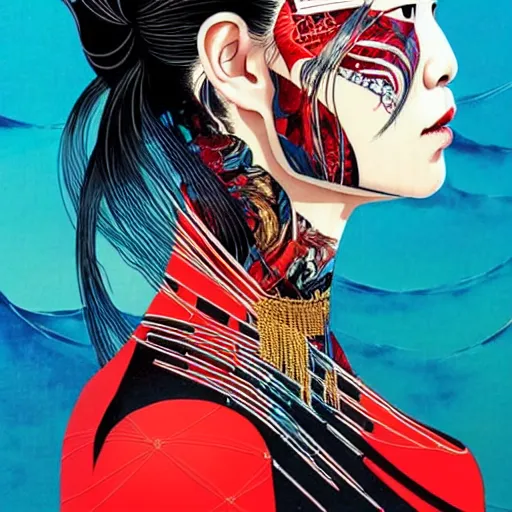 Image similar to a portrait of a chinese woman with side profile blood in ocean intricate details by MARVEL comics and Sandra Chevrier-C