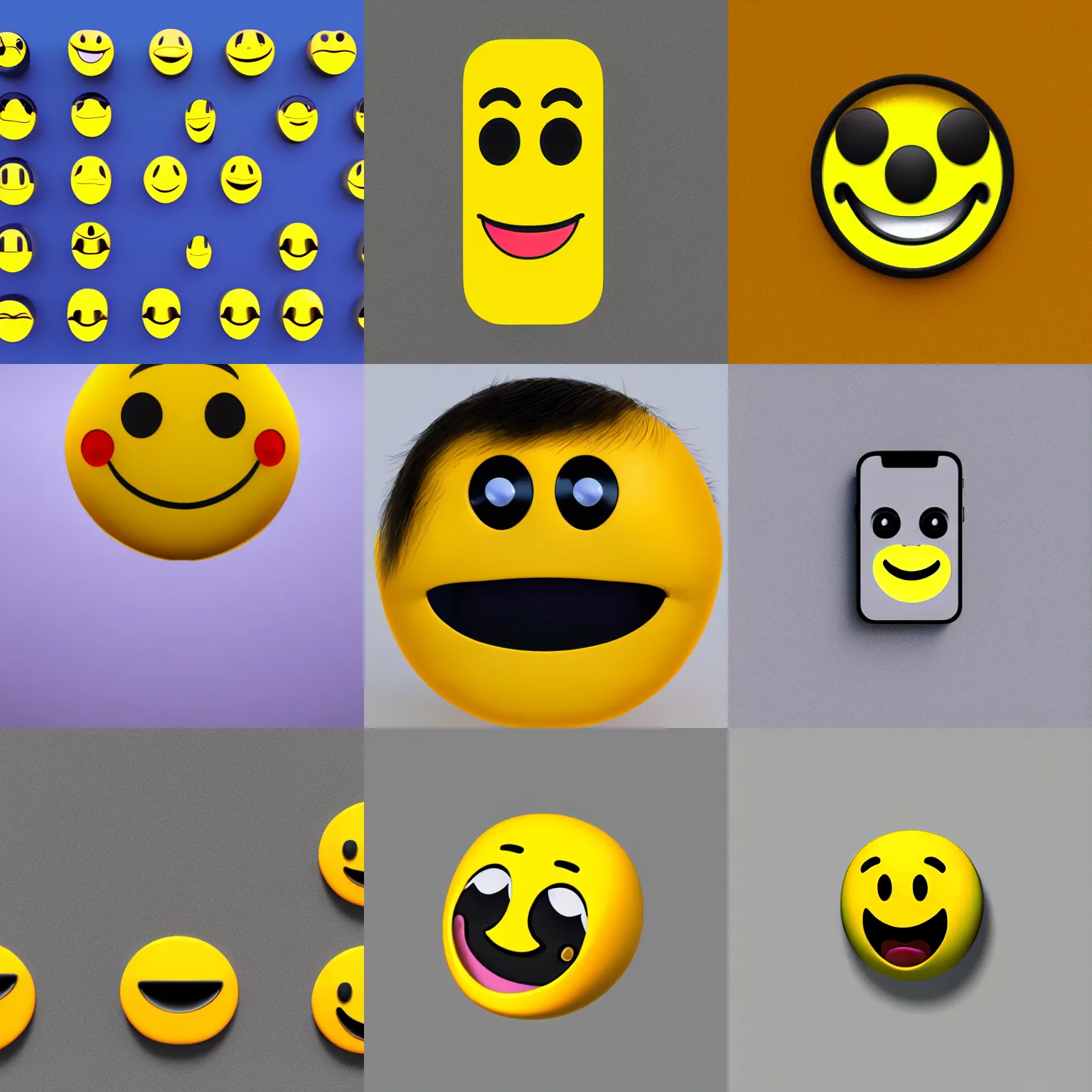 Prompt: single IOS iPhone yellow smiling emoji, centered on white background, 3D render, Blender