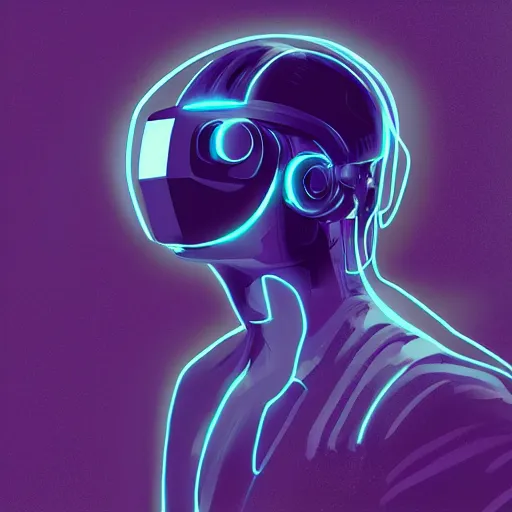 Image similar to cyberpunk bot wearing vr headset, sci - fi, portrait, illustration, artstaion, profile portrait,